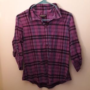Purple plaid button up shirt